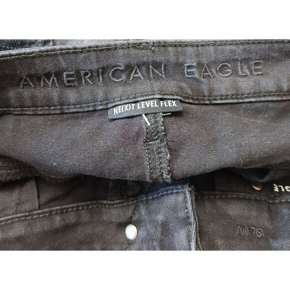 American  Eagle Outfitters Black Jeans Mens Slim Size 32 X 30 Distressed Ripped - Picture 2 of 5